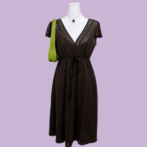 brown netted girly boho granola midi dress